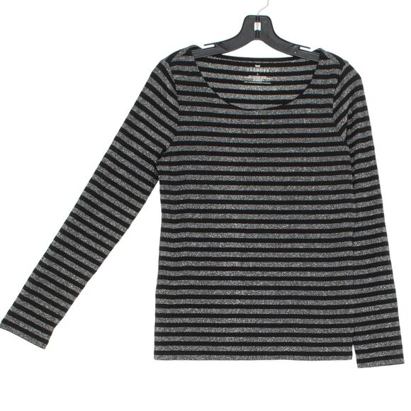 Talbots Womens Top Long Sleeve Metallic Tee Stripe Black Silver Size Small KQ - Picture 5 of 5